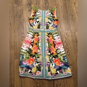 Maggy London Multicolor Tropical Floral Midi Dress